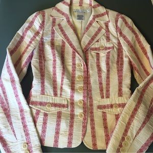 Laundry by Shelli Segal Cream Blazer with Embellished Red Stripes, Size 0